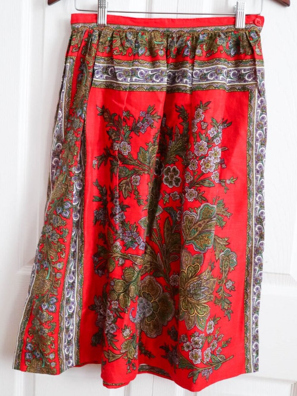 Vtg Carroll Reed A-Line Midi Skirt Sz 6 Red Floral Paisley Boho Hippie 70s USA